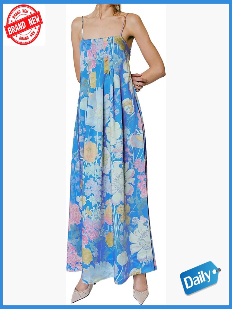 Womens Boho Floral Maxi Dress Backless Spaghetti Strap A-Line Flowy Summer